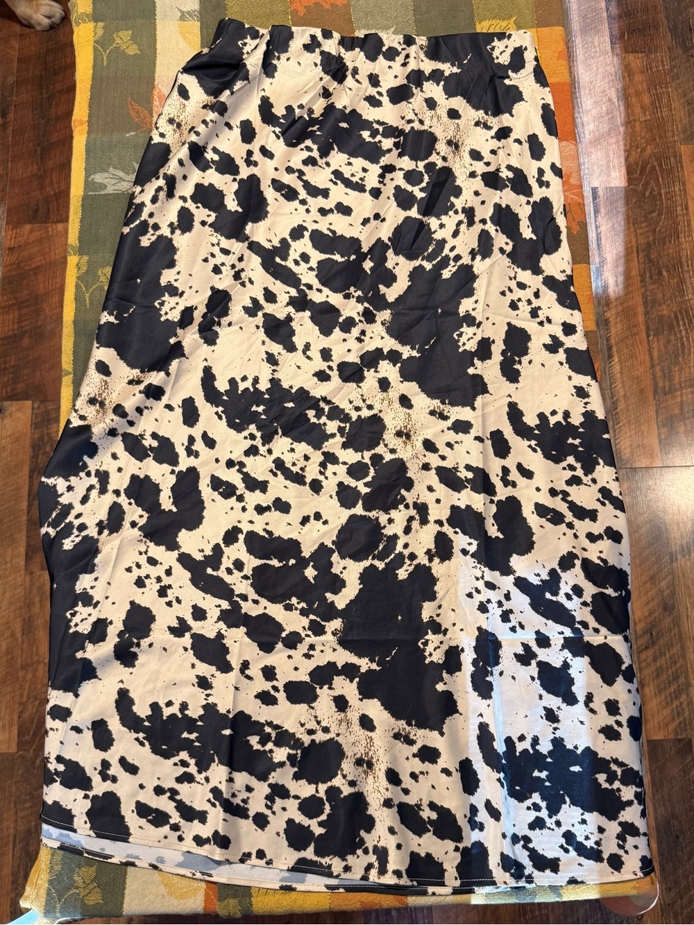12th Tribe Black and Cream Cow Print Maxi Skirt